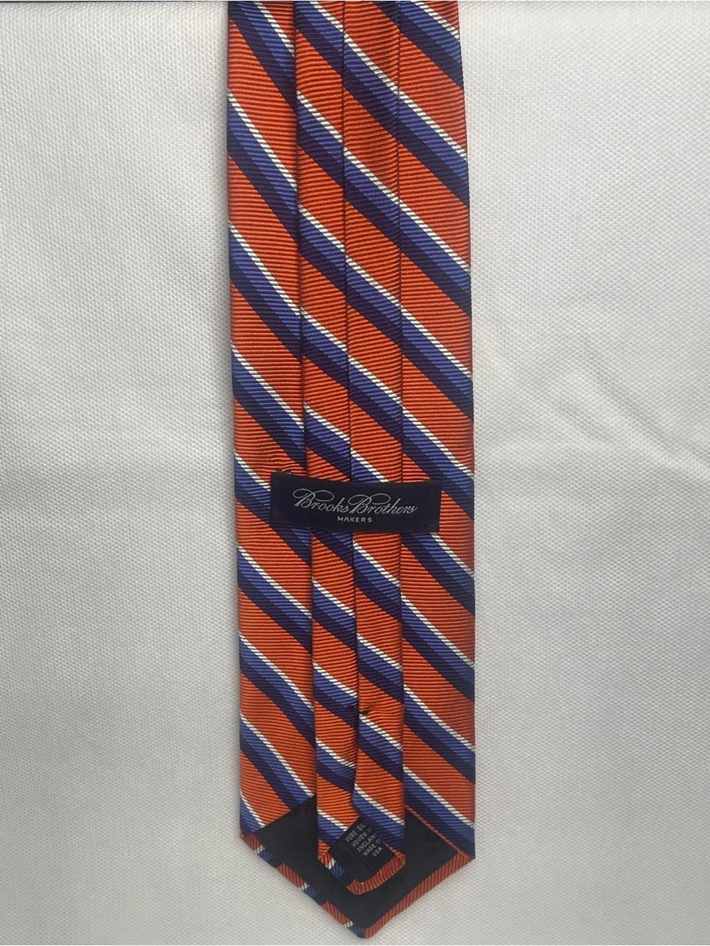 Brooks Brothers Makers Repp Silk Tie Orange Blue Preppy Striped Textured Necktie